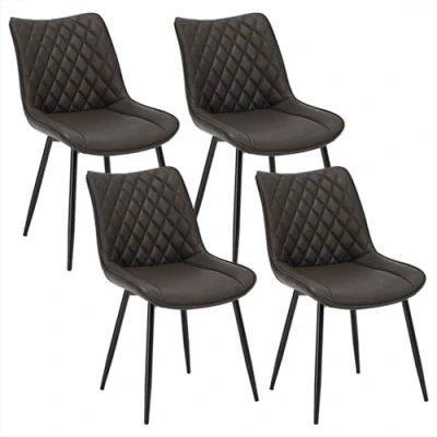 Bild av WOLTU 4 x matstolar, set om 4, matsalsstol, köksstol, stoppad stol, designstol med ryggstöd, sits i konstläder, metallram, antik läderlook, antracit, BH210an