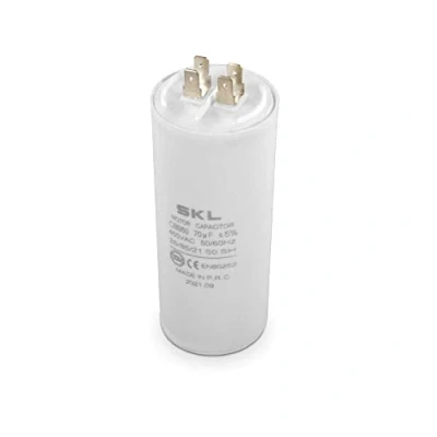 Bild av DL pro kondensator, motorkondensator, 70 µF, 450 V, Ø 50 x 120 mm, universell med 6,3 mm AMP pluggar och fästskruv M8 CBB60, startkondensator, motorstartkondensator för elektriska hushållsapparater
