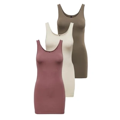 Bild av ONLY Onllive Love Long Tank Noos topp, Rosa/beige/brun (1 x rosenbrun, 1 björk, valnöt), XXL