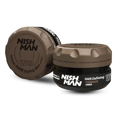 Bild av NISHMAN Hårstyling Pomade Vax W10 Amber 100g Flexibelt Hårvax för Stark Stadga och Glans Perfekt Fast Styling, Vård Långvarig Look