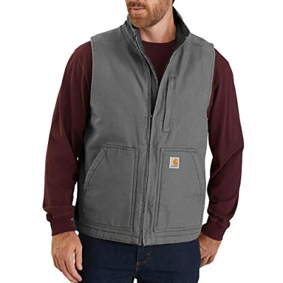 Bild av Carhartt Sherpa fodrad herrväst med mock neck arbete, användbar ytterkläder, Grus, M