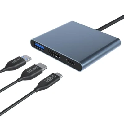 Bild av MMOBIEL HDMI typ C HUB adapter USB till 3.1/3.0 laddningsport omvandlare kompatibel med MacBook Pro Samsung Galaxy S21(+)/S20/S10/S9 Note 20/10/9 serien (grå aluminium)