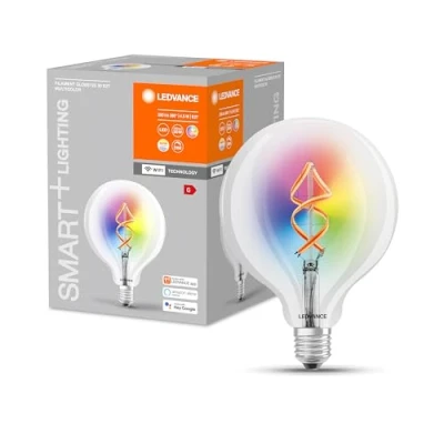 Bild av LEDVANCE Smart LED lampa med Wifi Technology, E27, RGB färgbyte, Globe Shape, färgade filament som stämningsljus, ersättning för konventionella 60W lampor, kontrollerbar Alexa, Google &amp; App