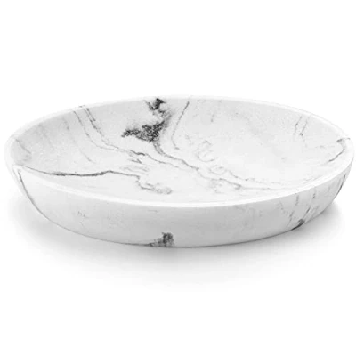 Bild av Luxspire Soap Dish Tray, Resin and Grit Mixed Holder Container Box, Marble Pattern Oval Plate, Sponge Tray for Bathroom Shower, Kitchen Sink, Drainer Shower Gravel White