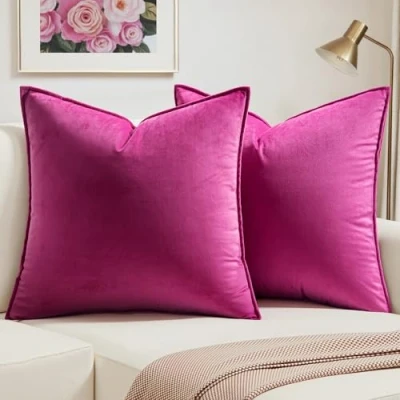 Bild av MIULEE Kuddfodral för Soffa Mjuk Sammet Örngott Modern Dekorativ Vardagsrum Säng Stol Sovrum 2 stycken 45x45 cm Röd rosa