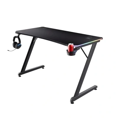 Bild av Trust Gaming GXT 709 Luminus RGB spelskrivbord med LED lampor, 10 färglägen, USB drivet, datorskrivbord kopp och hörlurshållare, spelbord PC skrivbord för kontor, studie, arbete 120 x 60 svart