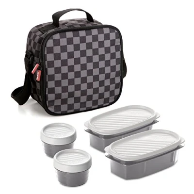 Bild av Tatay Urban Food Casual isolerad lunchväska, 3 L kapacitet, 4 matförvaringsbehållare i plast (2 x 0,5 L, 2 0,2 L) BPA fri, schack. Mått 22,5 10 22 cm