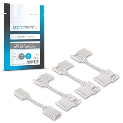 Bild av Litcessory Skuren Ände till Förlängning Kontakt för Philips Hue Lightstrip Plus (50mm, 4 Bitar, Vit MIKRO 6 PINNE V4)