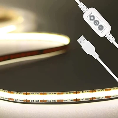 Bild av PAUTIX USB vita LED remsor 2 m, 640 lysdioder, dimbara COB remsor, CRI90 4000 K, TV bakgrundsbelysning, flexibel undergolv för kök, sovrum, hem, gör det själv belysning