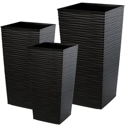 Bild av Kadax blomkruka set, av plast, väderbeständig för inomhus och utomhus, utomhusbruk, (svart, set om 3 XL)