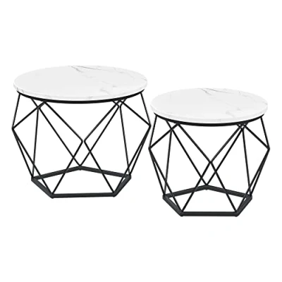 Bild av VASAGLE LET040B59 Round Coffee Table Set of 2 Side Table, Modern Style, Removable Top, Steel Frame, for Living Room, White and Black