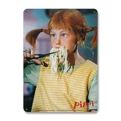 Bild av Logoshirt® Pippi Longstocking I Spaghetti Metallskylt Tin plackskylt Magnet board Small DIN A5 Licensierad originaldesign
