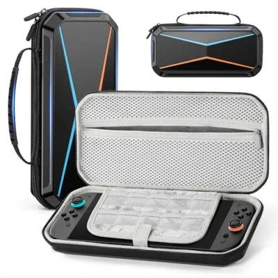 Bild av Lmcpa Designad väska för Nintendo Switch 2 2025 konsoler, resväska med 20 spelpatroner, PC bärbart hårt fodral konsol och tillbehör, Svart, Enkelhet