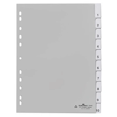 Bild av Durable 6441, Tomma registerflikar, Polypropylen (PP), Grå, Poträtt, A4, 230 mm