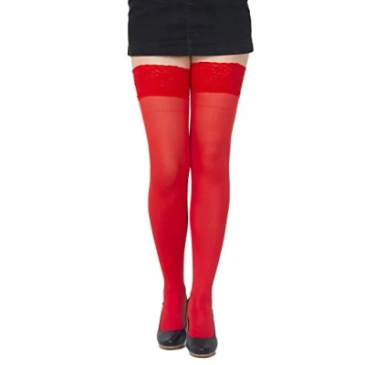 Bild av Färgglada ogenomskinliga 40 denier mikrofiber Hold Ups strumpor från SENTELEGRI, storlekar S XXL, Röd,