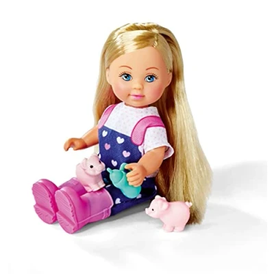 Bild av Simba 105733598 Evi Love Baby Pigs, docka med söta hängselbyxor och fyra babygrisar, äpplen, drickflaska hage, 12 cm lekdocka, från 3 år