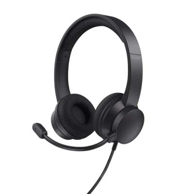 Bild av Trust Ayda USB headset med mikrofon On Ear, brusreducerande ENC mikrofon, lätt design, 65% återvunna plasthörlurar kabel 1,80 m, hörlurar C för kontor, team, zoom svart
