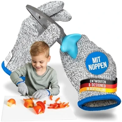 Bild av Lauterschutz® 1 par premium skärskydd handskar med noppor barn och vuxna storlekar korsfiber PE tyg hög komfort stretchigt material skärskyddsklass C (storlek XS, noppor)