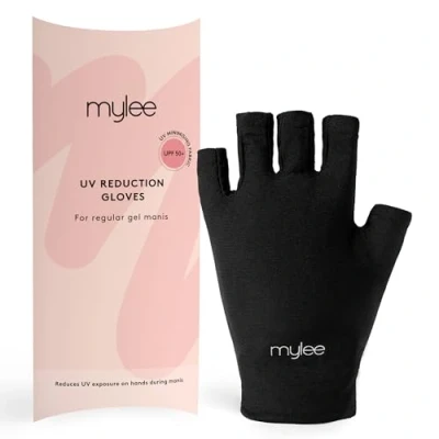 Bild av MYLEE UV reducerande handskar för gelnaglar tvåpack svarta fingerlösa skyddshandskar med UPF 50+ högteknologiskt skydd att skydda huden vid gelmanikyr nagellampa