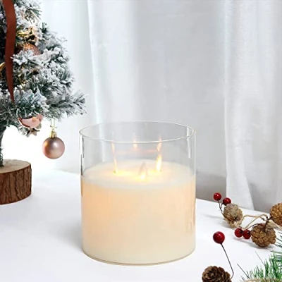 Bild av JHY DESIGN Flammande Glas Ljus 3 Veken, Cylinder LED med 6 timmars timerfunktion, Elektriskt Batteridrivna Bordsljus för Dekoration, Vardagsrum, Sovrum (Vit)