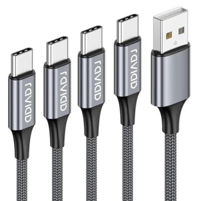 Bild av RAVIAD USB C kablar, 4 pack 0,5m+1m+2m+3m nylonflätad typ laddarkabel för Samsung Galaxy S10/S9/S8+/S8, MacBook, Huawei P30/P20/P10, Google Pixel, Xperia XZ, OnePlus Grå