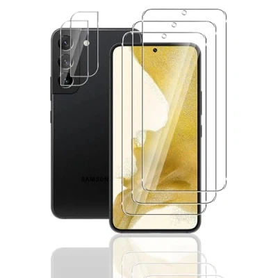 Bild av FWang[3+2] härdat glas kompatibelt med Samsung Galaxy S22 5G, 9H hårdhet, reptålig, bubbelfri HD,3 skyddsfilm och 2 kameramamamösglas