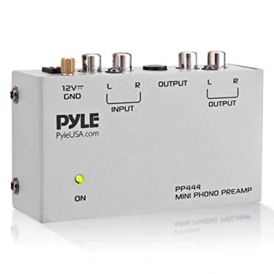 Bild av Pyle Phono Turntable Preamp Mini Electronic Audio Stereo Phonograph Preamplifier with RCA Input, Output &amp; Low Noise Operation Powered by 12 Volt DC Adapter (PP444), Gray