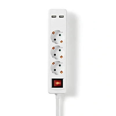 Bild av NEDIS Grenuttag jordad 3 väg + 2 USB