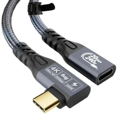 Bild av YIWENTEC USB C kabel till 3.2 Gen 2 x typ laddningskabel, hane hona, 20 Gbps dataöverföring, 240 W 48 V/5 A snabbladdningskabel, 4K @ 60Hz videoöverföring (0,25 m)