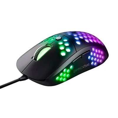 Bild av Trust Gaming GXT 960 grafit lätt RGB spelmus, 74 g, 20010 000 DPI, justerbar pollollhastighet upp till 1 Hz, 6 programmerbara knappar, PC mus för bärbar dator, Windows svart