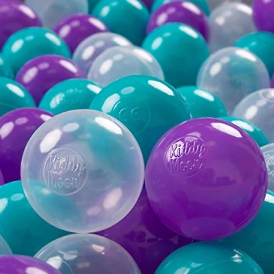 Bild av KiddyMoon 700 Ø 7 cm barnbollar, lekbollar för bollbad, baby, plastbollar, tillverkade i EU, turkos/lila/transparent