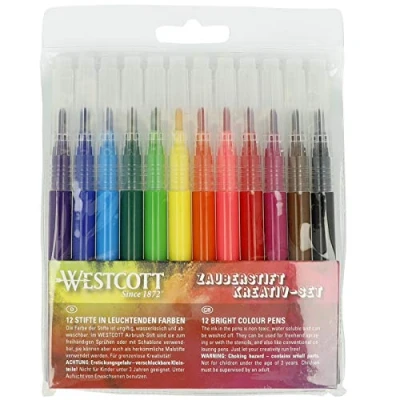 Bild av Westcott set med filtspetspennor, 12 stycken i påfyllningspack för färgspraypenna, airbrush barnmålning och teckning, vattenlöslig E 16801 00