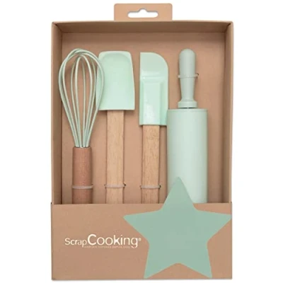 Bild av ScrapCooking bakverk för barn presentförpackning med 4 redskap: Visp, spatel, sked, rulle trä och silikon kakor, kakor 1136, grön