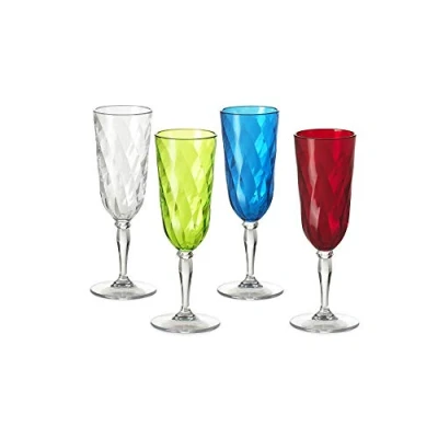 Bild av Omada Design 4 glas för champagne, 203 ml flöjt i akryl okrossbar plast, diamantlinje, blandade färger