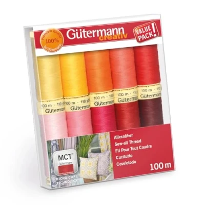 Bild av Sytrådsset Universaltrådar [ 100m 10 styck ] Gütermann creativ rosa/rött