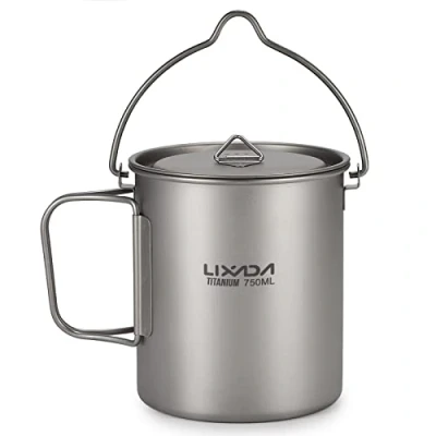 Bild av Lixada Ultralight titan kruka bärbar vattenmugg mugg med lock och handtag vikbart utomhuscamping kök picknick