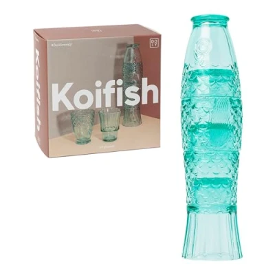 Bild av Doiy Set med glaskoppar design i form av en fisk tillverkad glas stapelbara dekorativa diskmaskinssäker färg mynta 8,3 x 32,5 cm 4 stycken