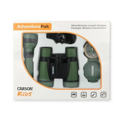 Bild av Carson AdventurePak 30 mm fältkikare för barn, vandringskompass, ficklampa och signalvisselpipa med inbyggd termometer (HU 401)