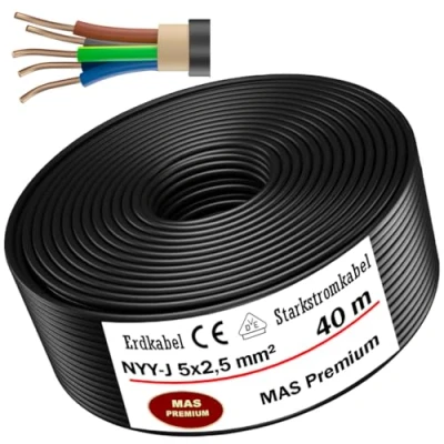 Bild av Jordkabel/strömkabel från 5 till 100 m, NYY J, x 2,5 mm² elkabel, ring för läggning utomhus, jordmån (40 meter)