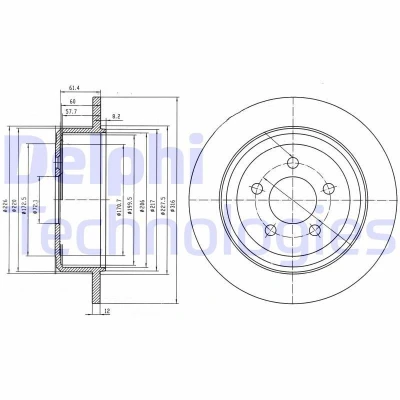Bild av DELPHI BG4159 Disque de frein 316 12 5 plein huilé non traité sans roulement roue, bague ABS DODGE: Nitro SUV, Journey MPV, JEEP: Cherokee IV