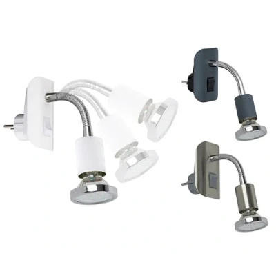 Bild av TRANGO 11 056 LED kontaktlampa i vitt med dekorativ kromring, stickpropplampa, nattlampa inkl. 1x GU10 3000K varmvita lampor &amp; ON/OFF brytare läslampa, vägglampa, kökslampa