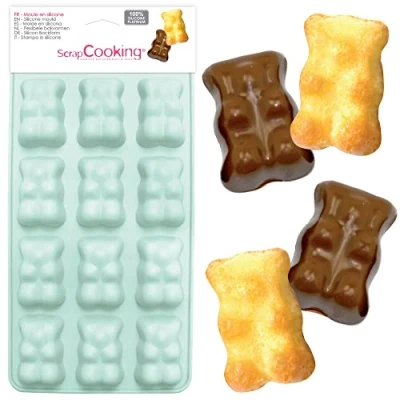 Bild av SCRAP COOKING 6723 Marshmallow Bears silikonform, 12 former för choklad och kakor, mjukt bakredskap, lämpligt ugnar frysar, 25 x 12,5 1,5 cm, vattengrön
