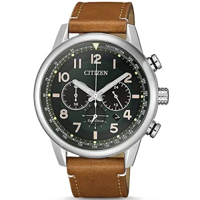 Bild av CITIZEN herr analog klocka stål läderrem silverfärgad 43 mm, silver, Einheitsgröße, Rem