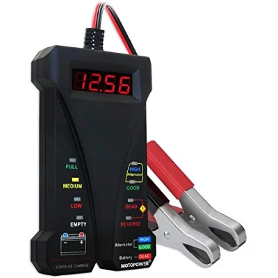 Bild av MOTOPOWER 12 V digital batteritestare, voltmeter, laddningssystemanalysator med LCD skärm och LED display svart