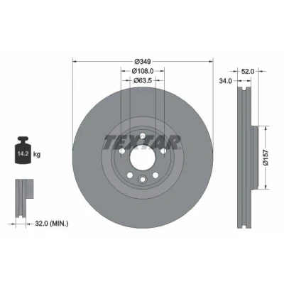 Bild av TEXTAR 92301805 Disque de frein LAND ROVER: Range Rover Evoque, Discovery Sport, Evoque Cabriolet, JAGUAR: E Pace