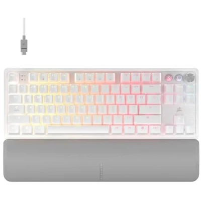 Bild av CORSAIR K70 PRO TKL RGB magnetiskt mekaniskt trådbundet speltangentbord smörjt med MGX Hyperdrive justerbara omkopplare, SOCD och Rapid Trigger, ABS Double Shot, 8 000 Hz, QWERTY NA vit