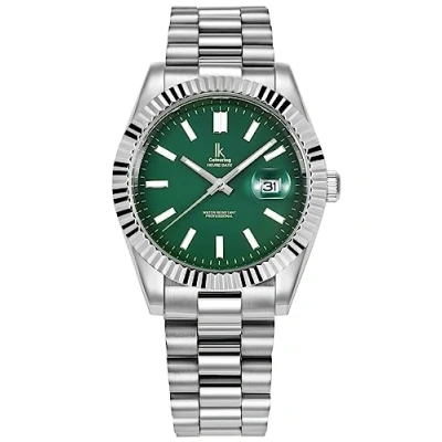 Bild av Alienwork Klocka Män Kvinnor Silver Metall Armband Kalender Grönt Klassisk Elegant