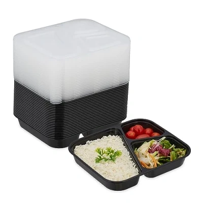 Bild av Relaxdays Meal Prep boxar, set om 24, 3 fack, mikrovågsugn, återanvändbara, plastmatbehållare, svart