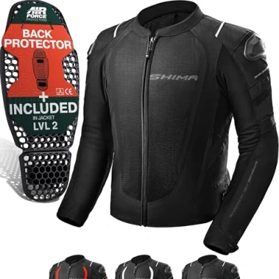 Bild av SHIMA MESH PRO motorcykeljacka herr med skydd AIRFORCE ryggskydd, motorcykeljacka, sommar, axelskydd, armbågstextiljacka, skyddsjackor, stadsskydd (män, svart, XXL)
