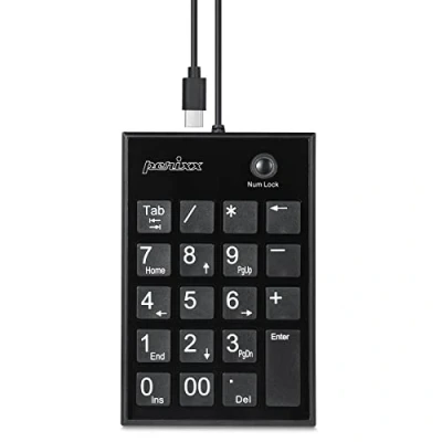 Bild av Perixx PERIPAD 202C Trådbunden USB C nummerblock platta saxstrukturknappar med 2 A hubbar och flikknappar Kompatibel surfplatta, bärbar dator, PC svart